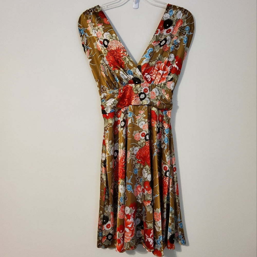 Roulette Multi-Colored Floral Print Surplice Fit and Flare Dress Size 10